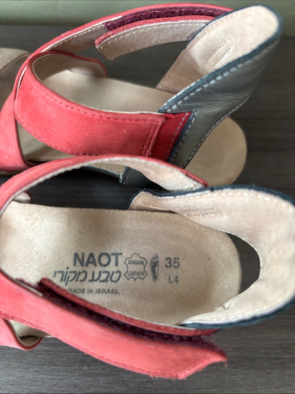 Naot Vixen Tri-Color Stone Brick Red Sterling Wedge Suede Sandal Size 35 - Picture 7 of 7